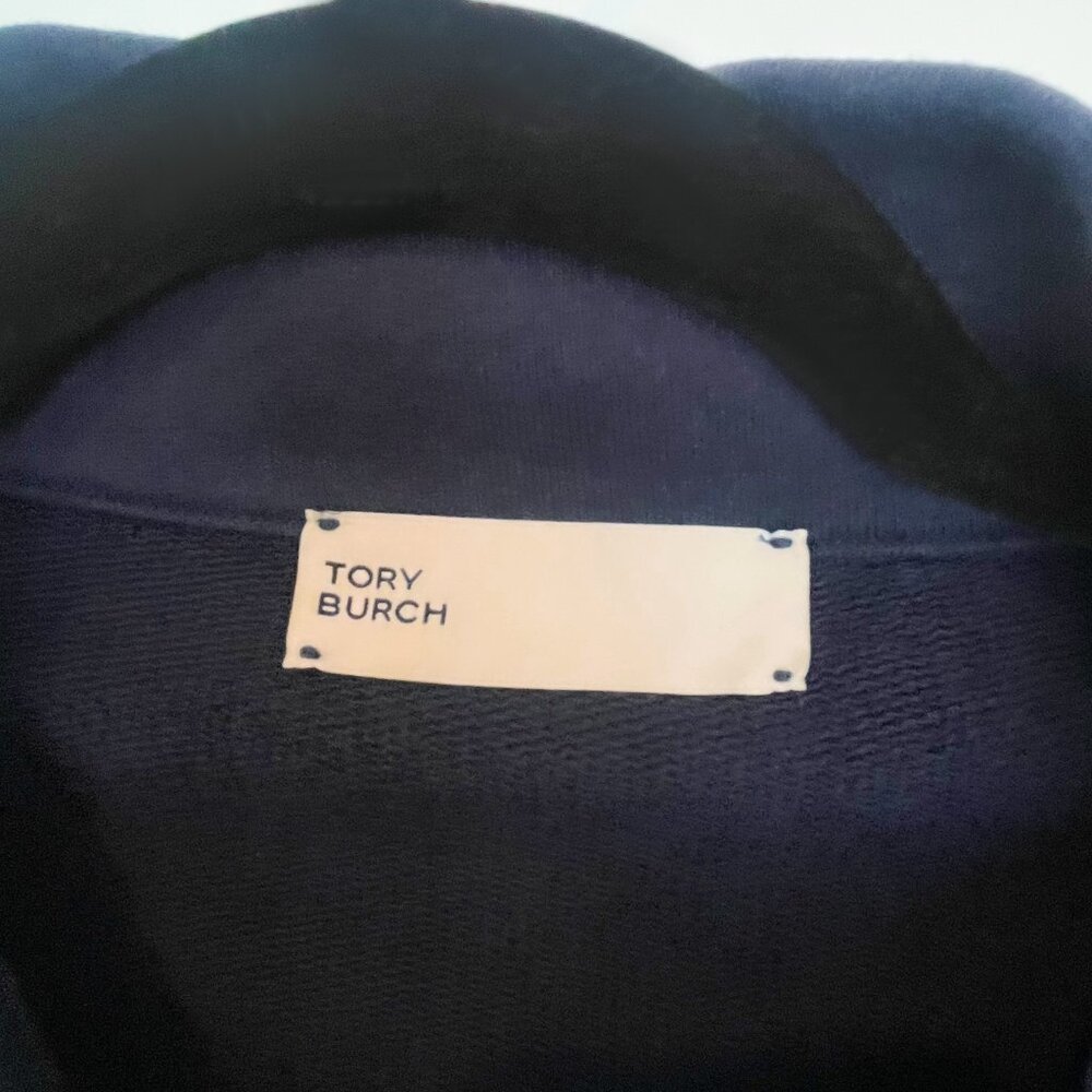 Tory Burch Sport Half Zip Sweatshirt French Terry Navy Tennis Pullover NWOT - Picture 4 of 6